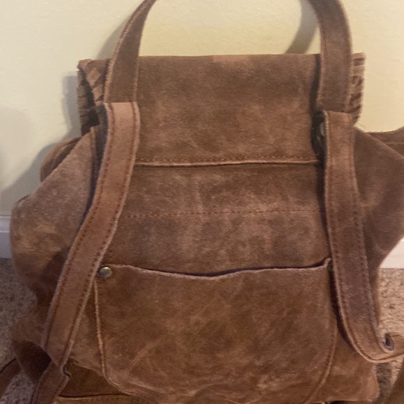 Patricia Nash Casape Backpack in Burnished Suede Cognac, braided trim, durable - Picture 6 of 15